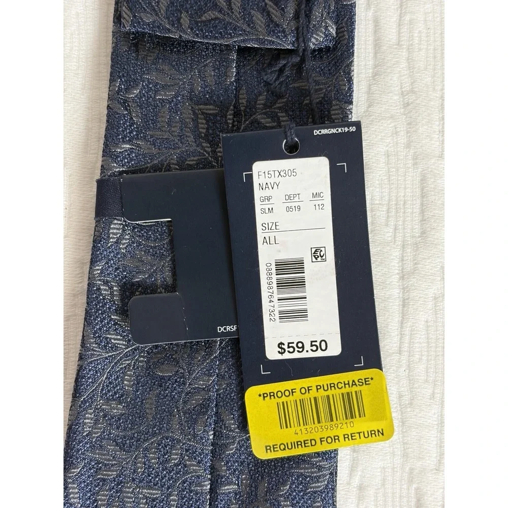 NWT!! Cremieux 100% Silk Neck Tie Navy/Blue/Silver Floral, Made In Italy